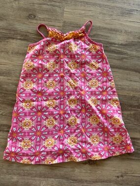 HANNA ANDERSSON GIRLS SUMMER SUN PLAY DRESS PINK W/ORANGE RUFFLE